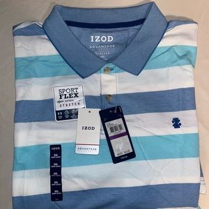 NWT, Izod Men’s Striped Polo, Size XXL, Color - Blue / Turquoise / White